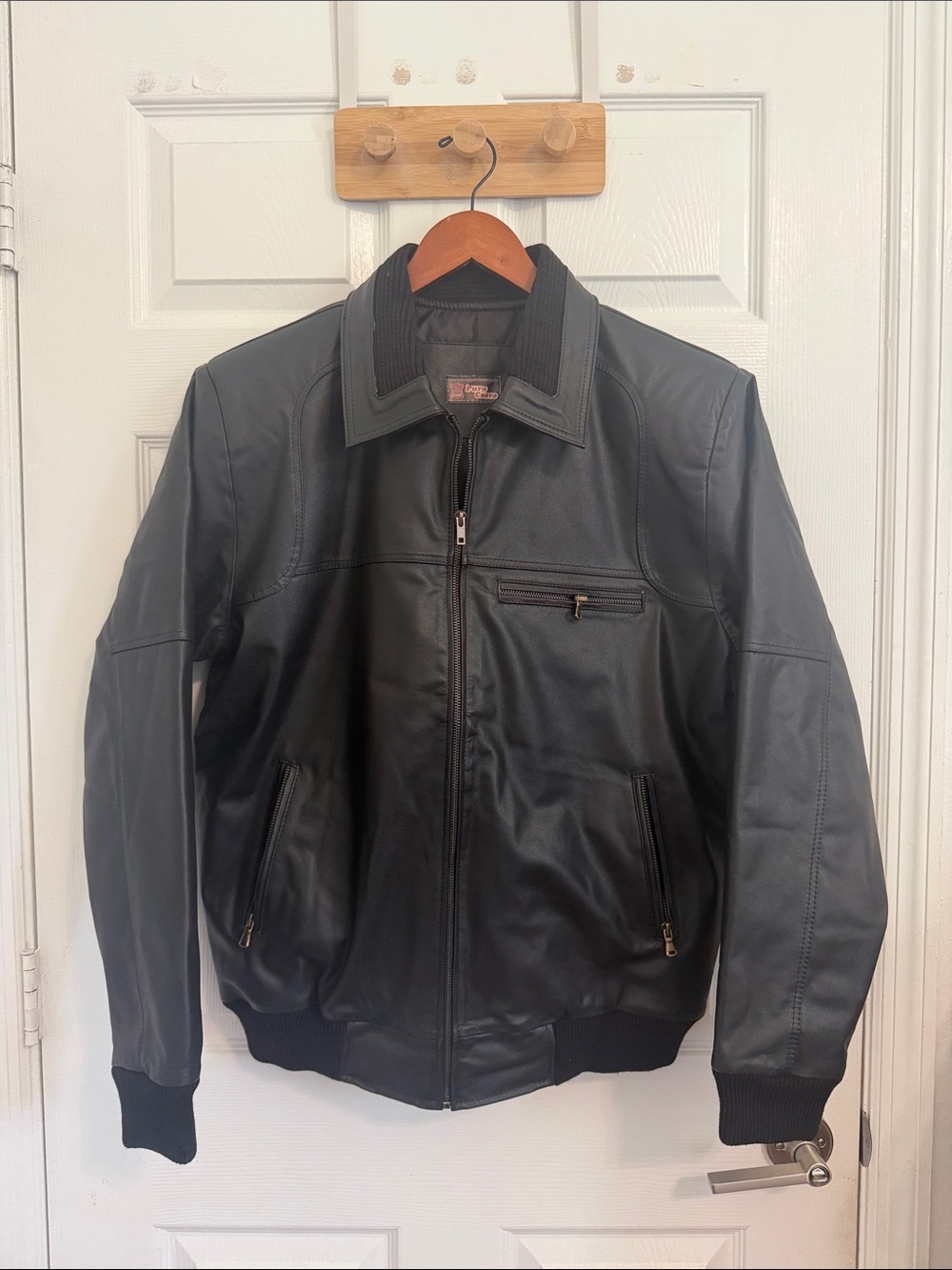 Hand Crafted Black Leather Bomber Jacket
